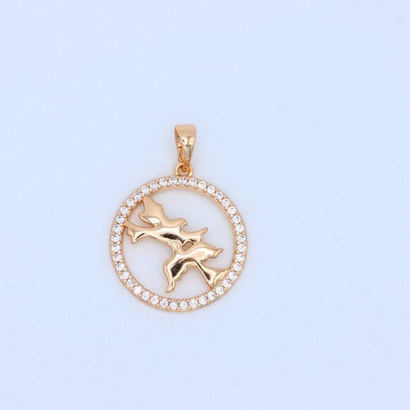 "Rose Gold Circle Pendant with Flying Birds and Crystal Border Design, XPPT1612 - Picture 9 of 13